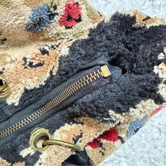 Vintage 50’s 60’s floral carpet tote shoulder back leather handles - Picture 7 of 12